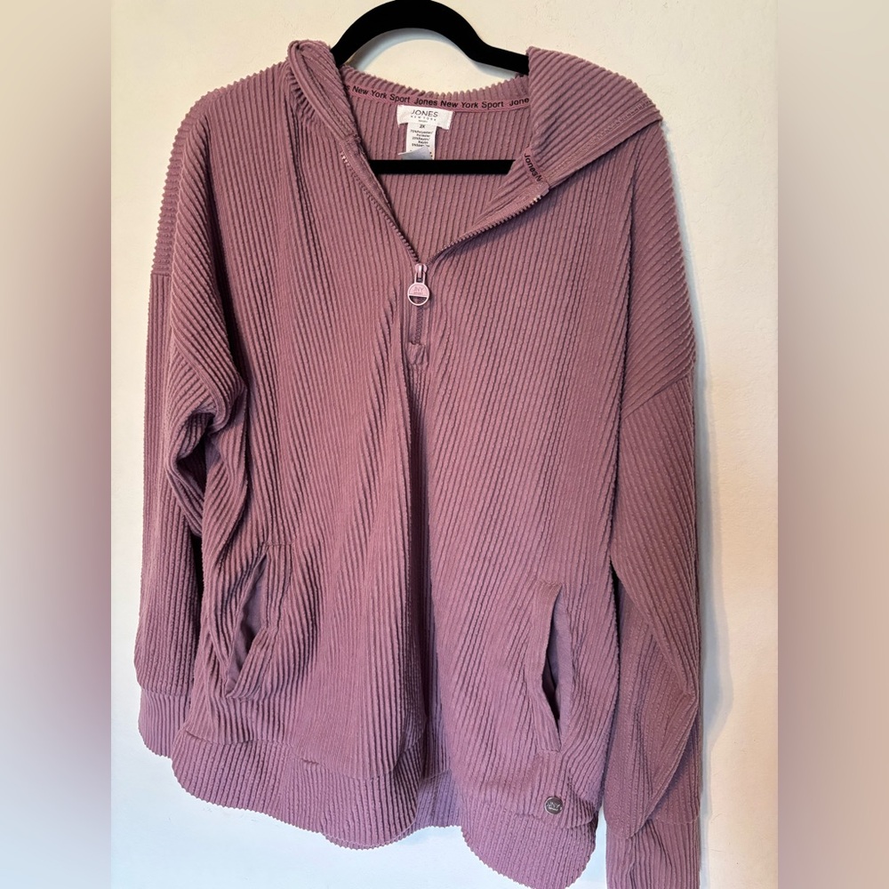Jones New York Sport Ribbed Zip Up Hoodie Size 2X Mauve Pink Plus JNY